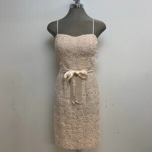 NWT Jessica Simpson Elegant Beads Floral Lace Sheath Dress Blush Pink